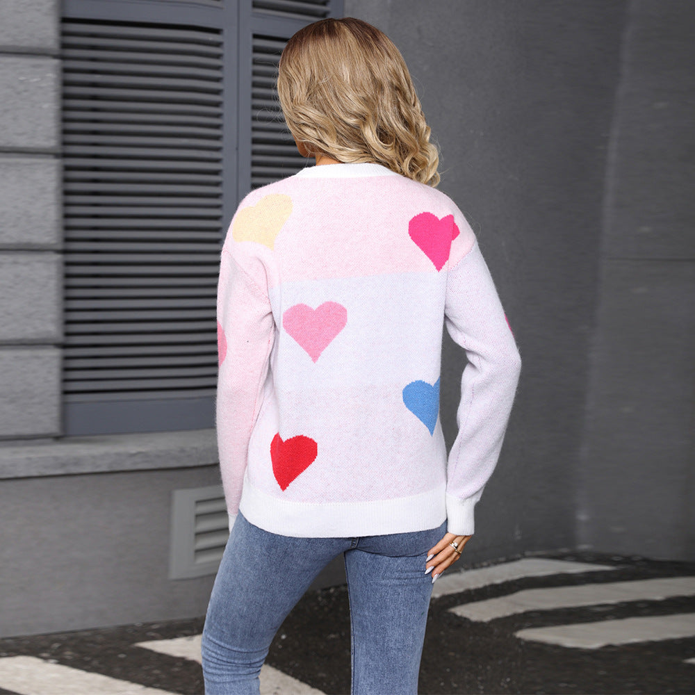 Damen Pullover Kuschelig Herz-Motive Strukturiert Rosa