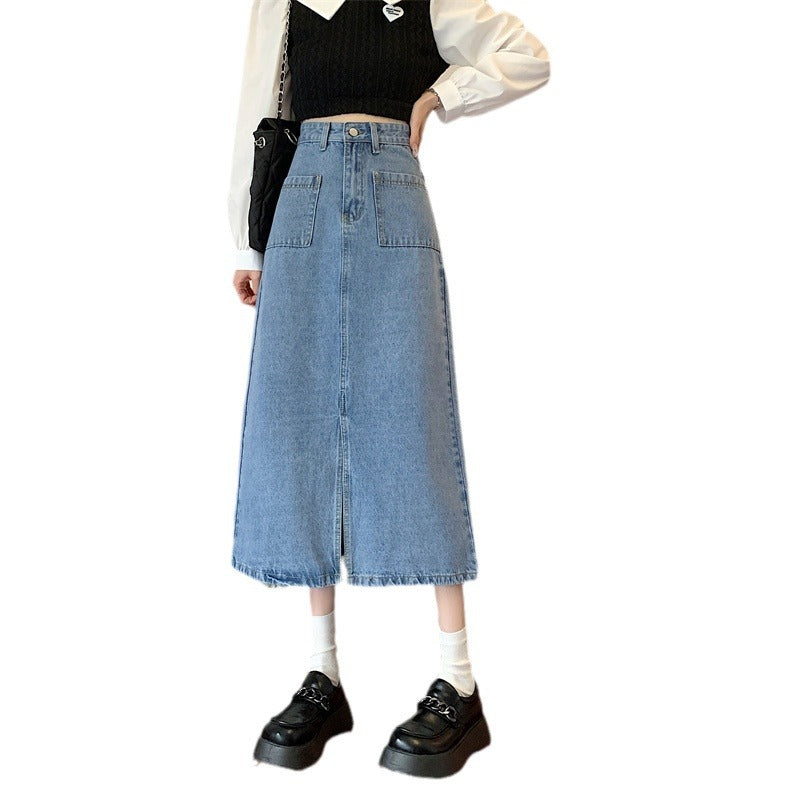 Damen Denim-Rock Lang mit Taschen