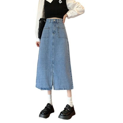 Damen Denim-Rock Lang mit Taschen