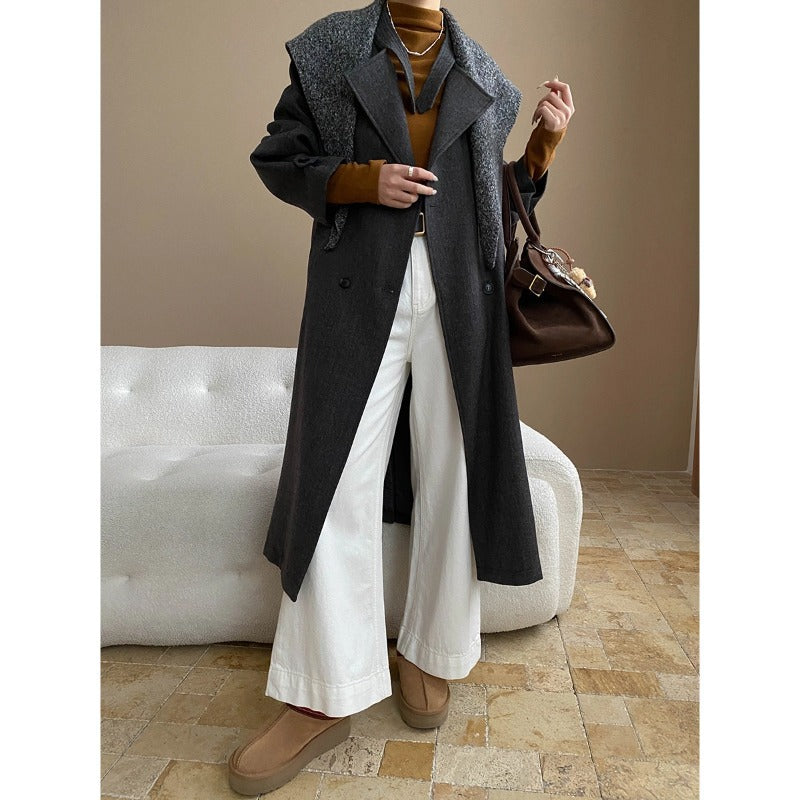 Damen Langmantel mit Abnehmbarem Kragen und Taschen Norvielle