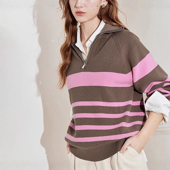 Damen Strickpullover Halbzipverschluss Norvielle