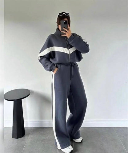 Damen Sportliches Sweat-Set Hochkragen Weitschnitt Norvielle