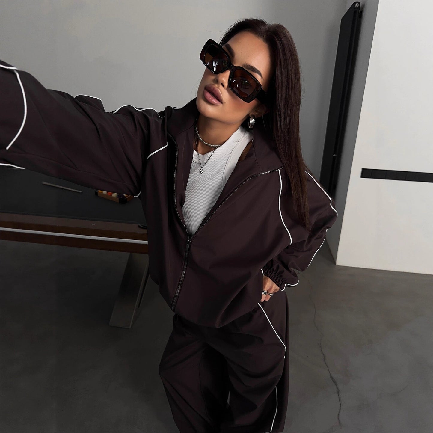Damen Sportliche Windjacke Elastischer Bund Lässiger Schnitt