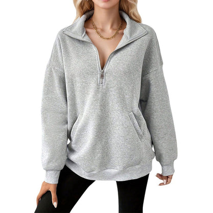 Damen Sweatpullover Halbzipp mit Taschen Norvielle