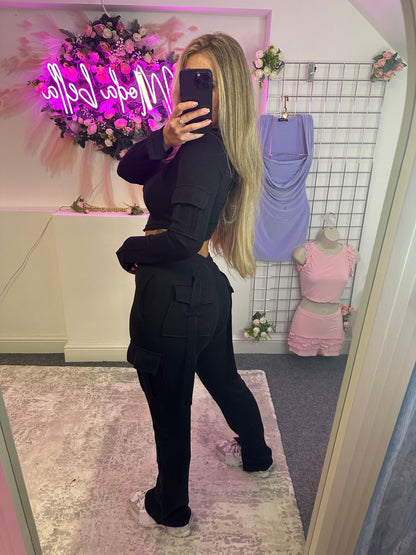 Damen Kapuzenoberteil Cargo Jogginghose Set