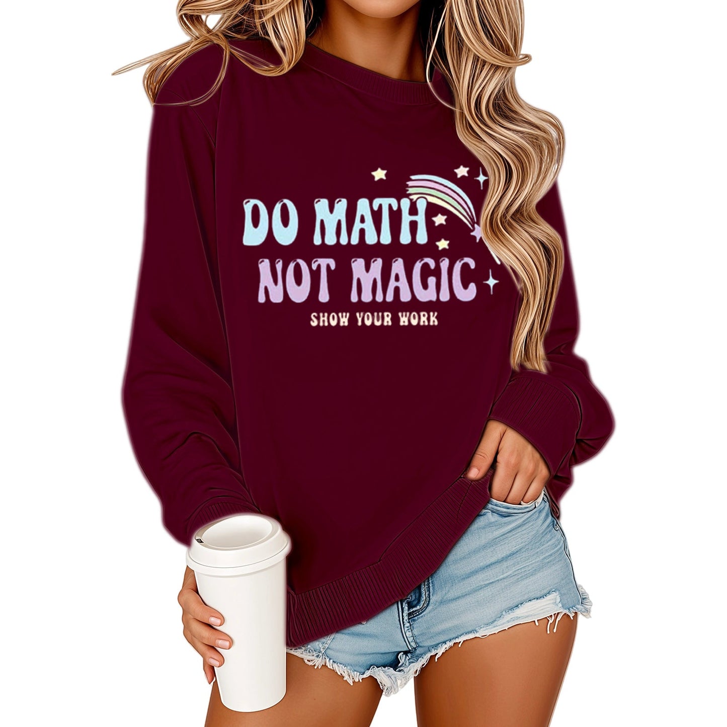 Damen Sweatshirt Mathematikdruck Lässig Beige Norvielle