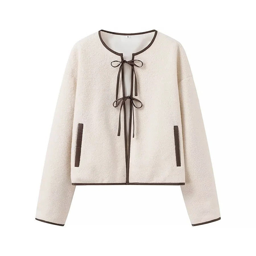 Damen Fleecejacke Kuschelig mit Schleifenakzent und Taschen