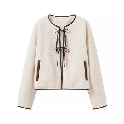 Damen Fleecejacke Kuschelig mit Schleifenakzent und Taschen