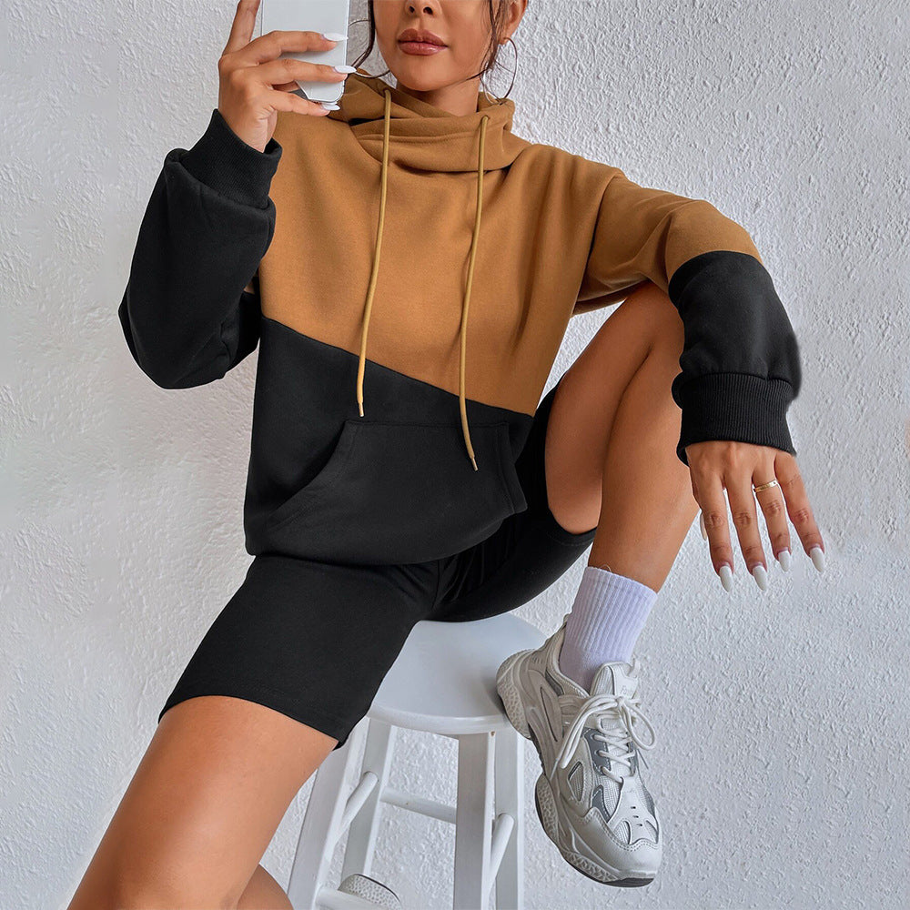 Damen Oversized Kapuzenpullover Farbblock-Design
