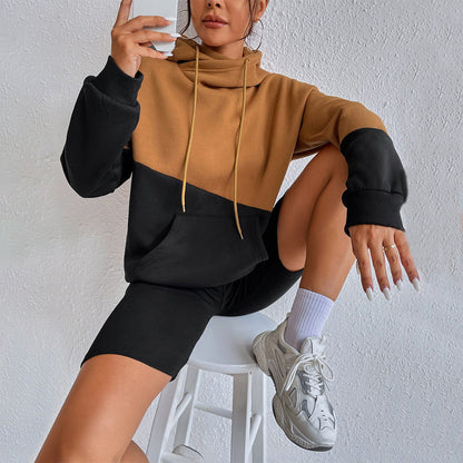 Damen Oversized Kapuzenpullover Farbblock-Design