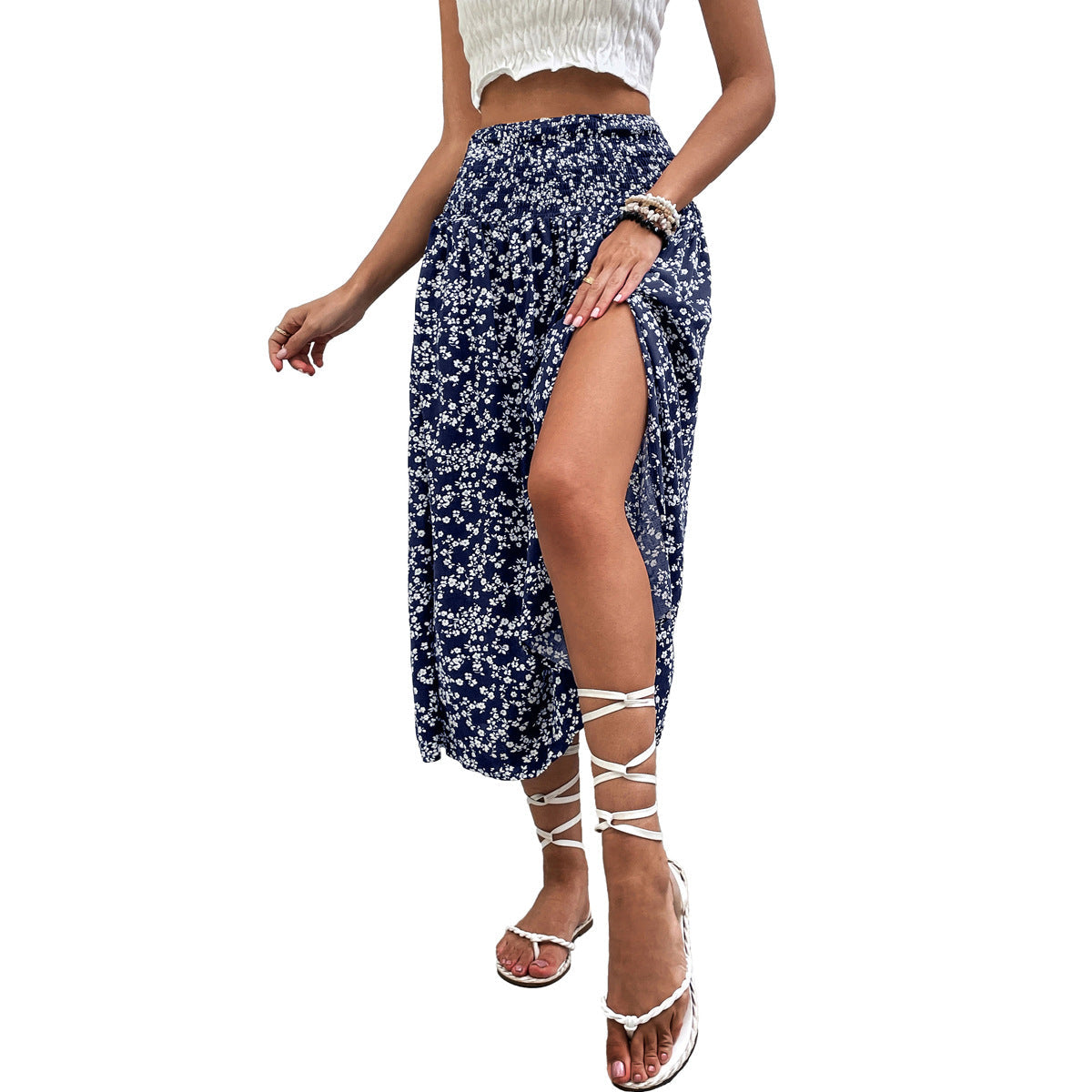 Damen Maxikleid Elastischer Bund Florales Design Norvielle