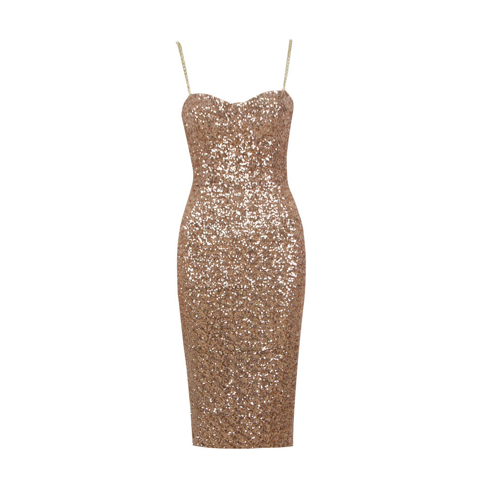 Damen Glänzendes Midi-Kleid Reißverschluss