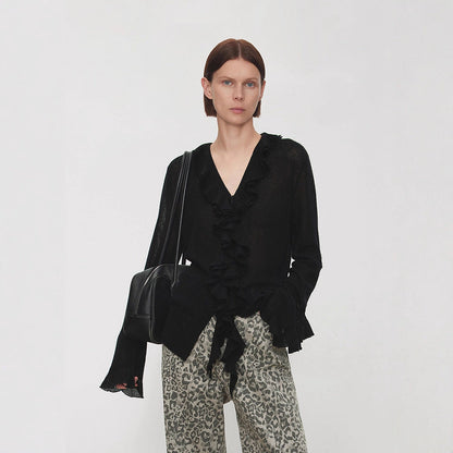 Damen Strickpullover Rüschenverzierung Norvielle