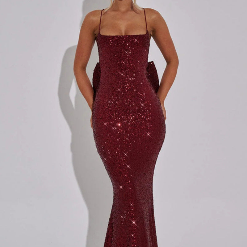 Damen Abendkleid Pailletten Elegantes Träger