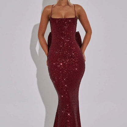 Damen Abendkleid Pailletten Elegantes Träger
