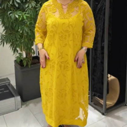 Damen Maxikleid Spitzenverzierungen Transparent