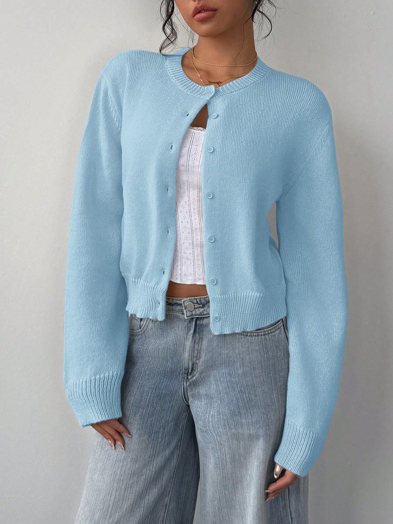 Damen Strickjacke Weiches Baumwoll-Material Knöpfe Beige