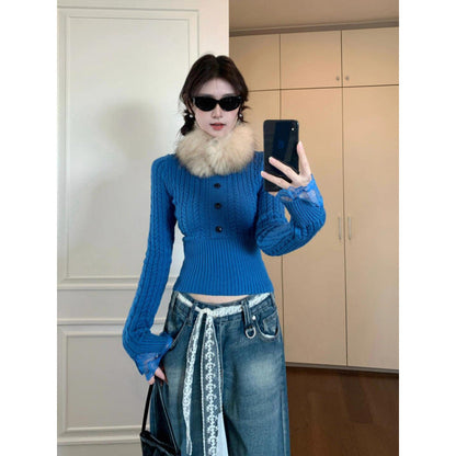 Damen Strickpullover Zopfmuster Spitzenärmel Norvielle