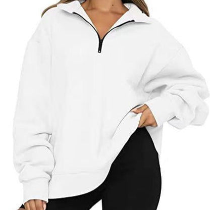 Damen Oversized Sweatpullover Halb-Reißverschluss Norvielle