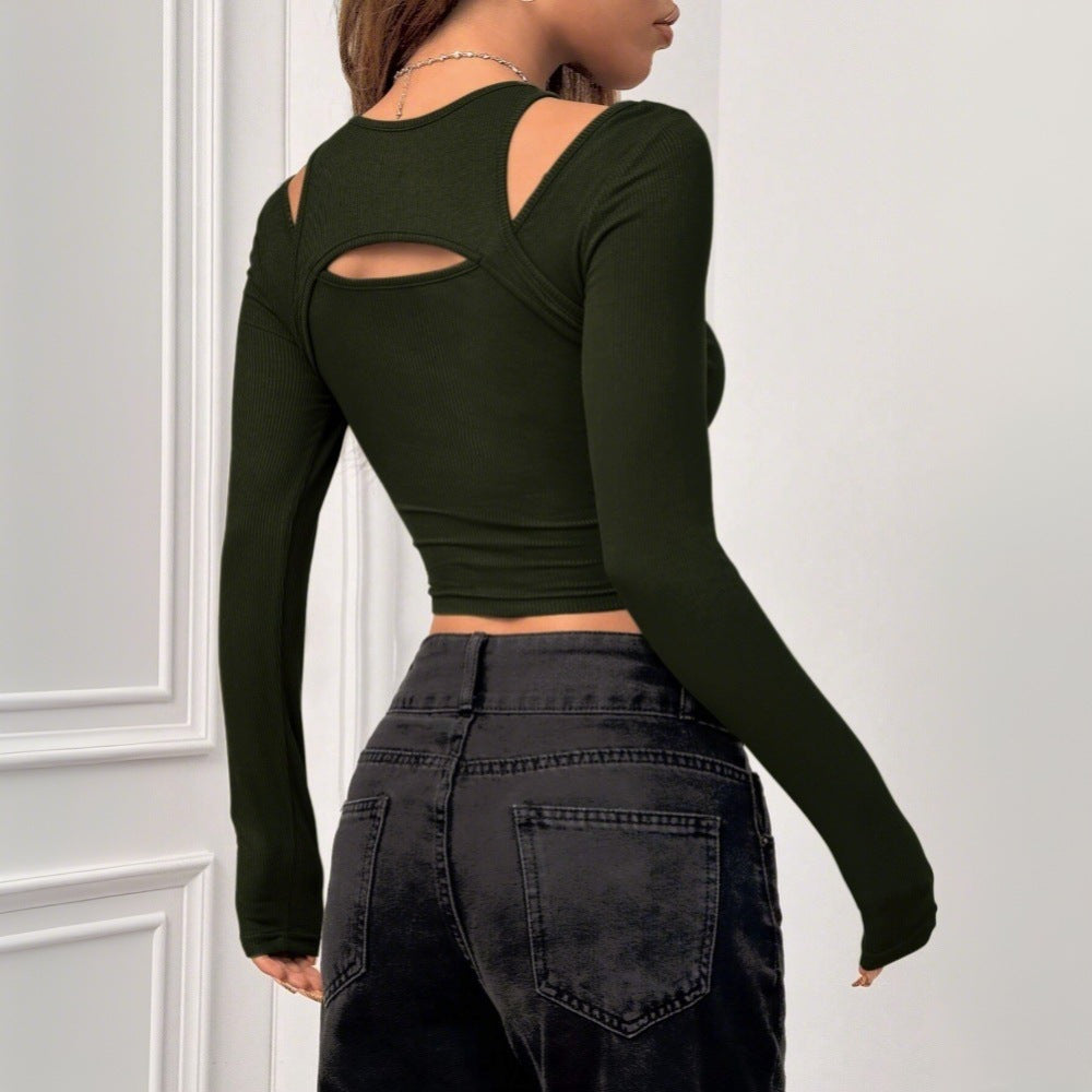 Damen Langarm- mit Cut-Out-Design und Crop-Ausschnitt