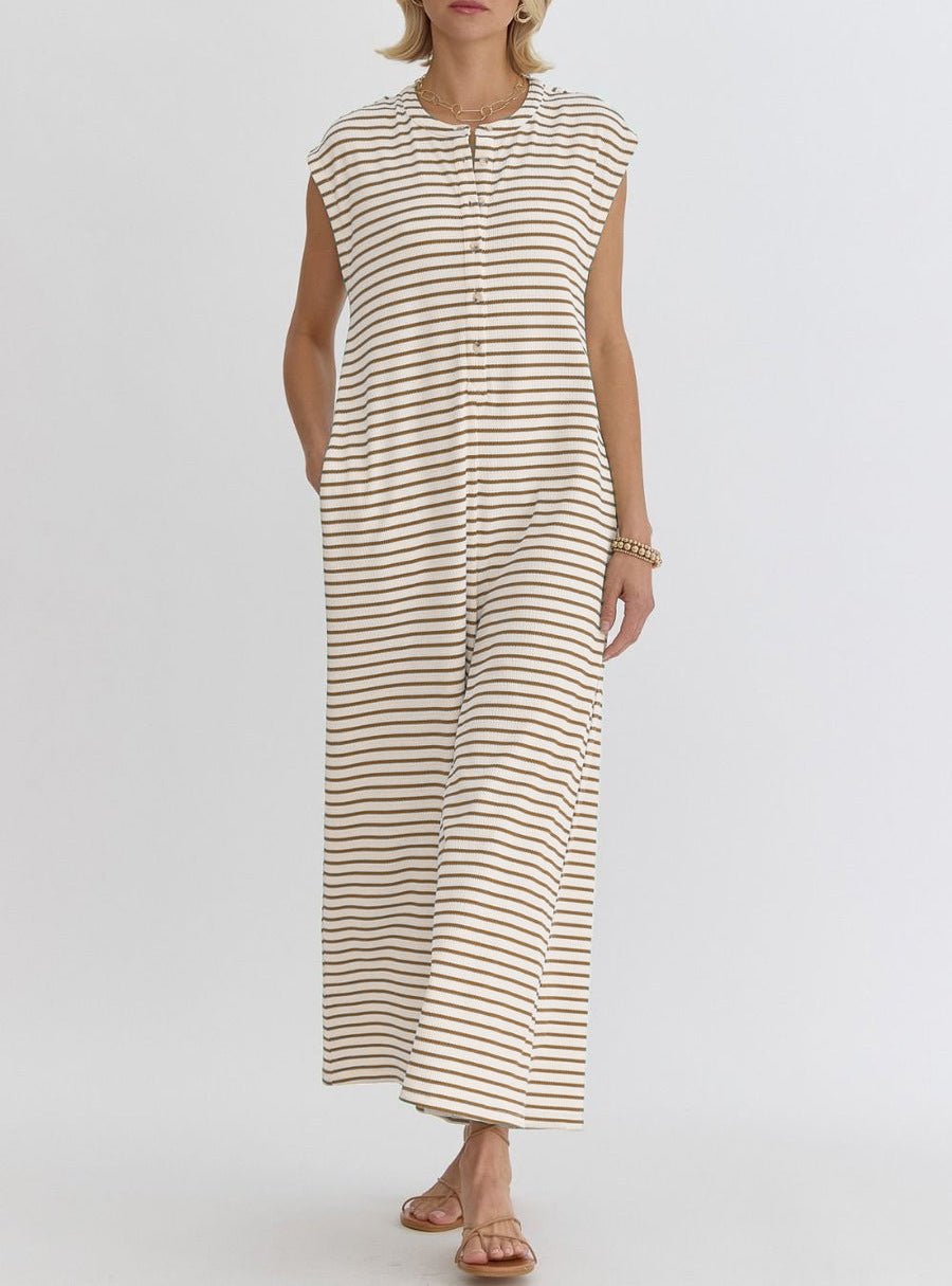 Damen Jumpsuit Streifenmuster Baumwolle Bequem