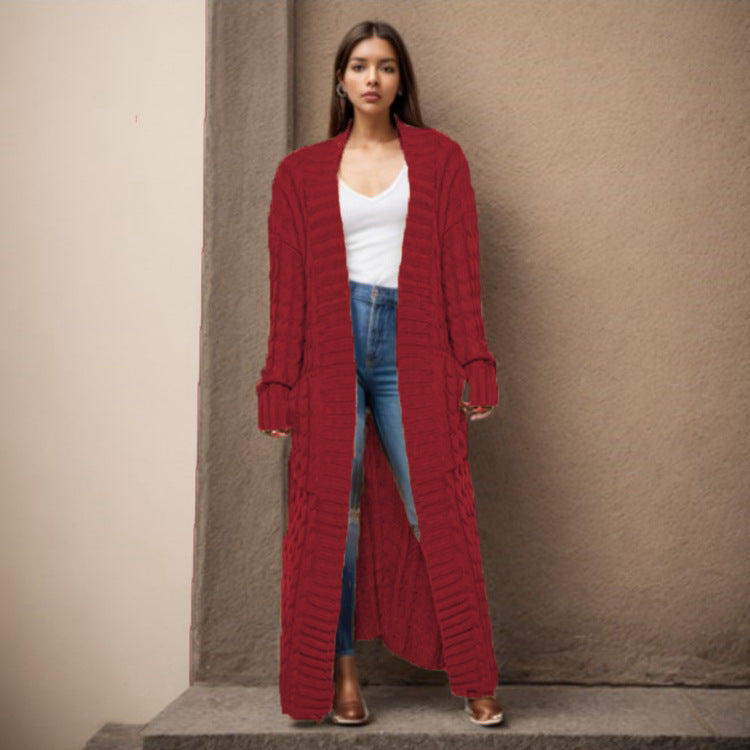 Damen Strickcardigan Lang Zopfmuster Norvielle