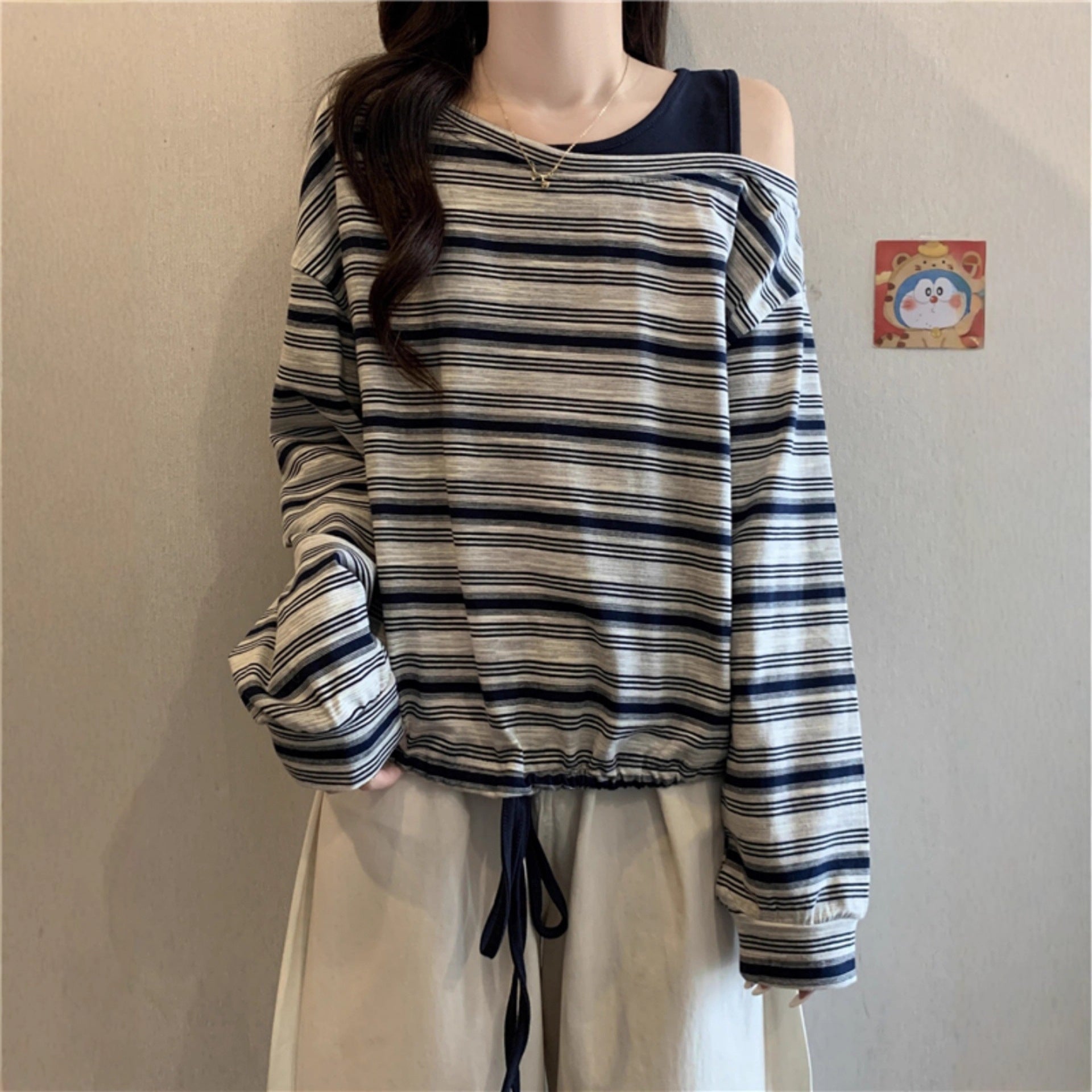 Damen Off-Shoulder Langarmshirt aus Baumwolle Norvielle - Norvielle