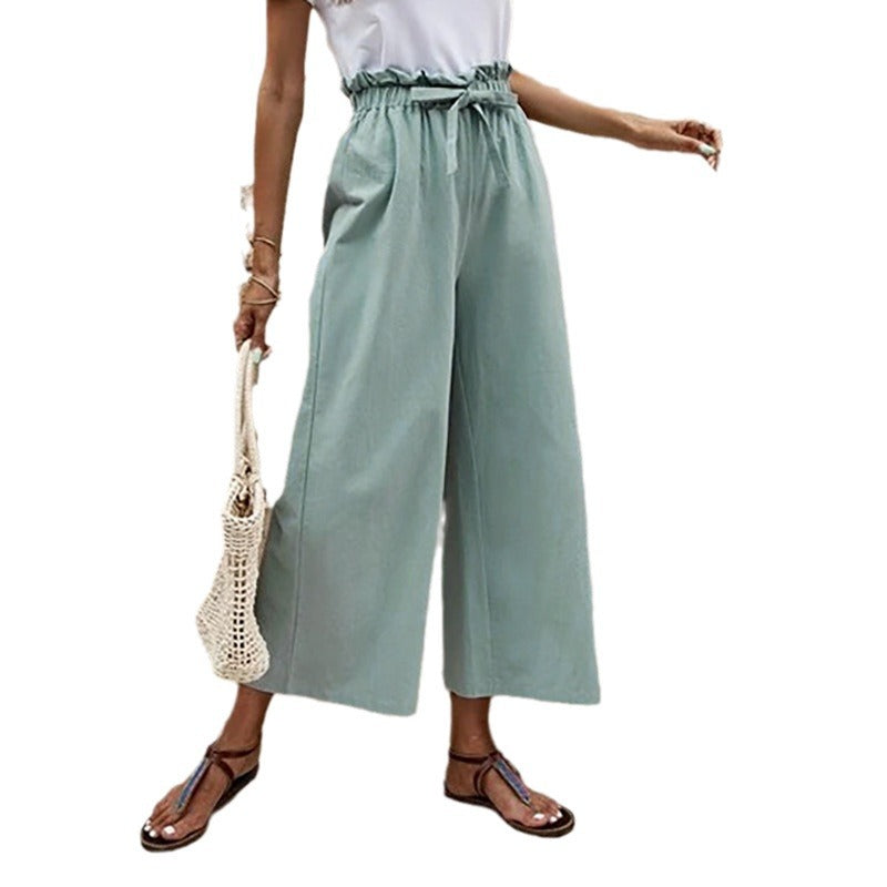 Damen Sommerhose Weit Elastischer Bund Beige