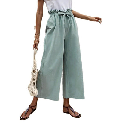 Damen Sommerhose Weit Elastischer Bund Beige