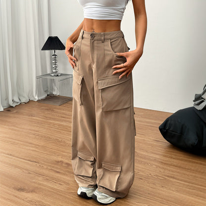 Damen Cargo-Hose Weite Passform Elastischer Bund Beige - Norvielle