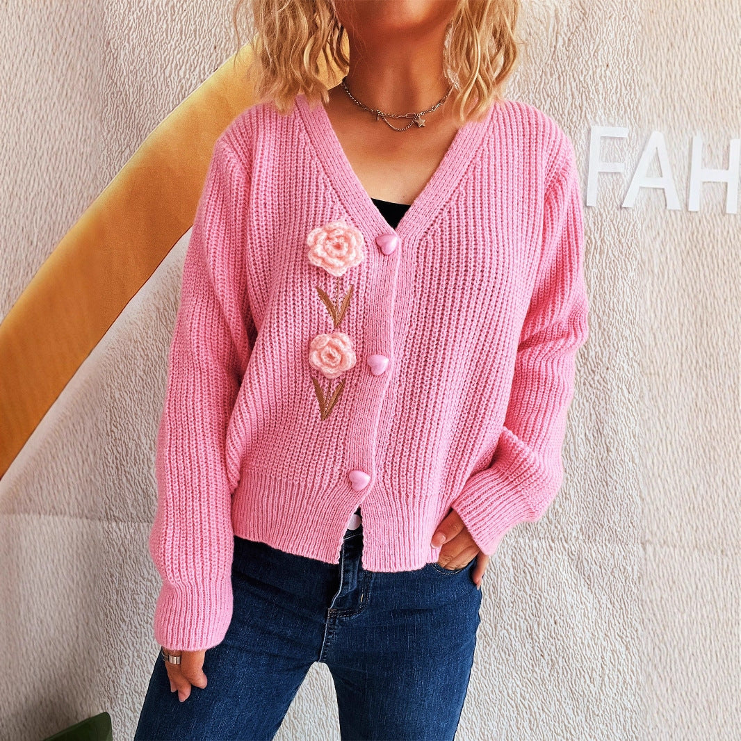 Damen Strickjacke Blumenstickerei Norvielle