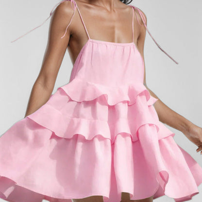Damen Sommerkleid Voluminöse Rüschen Schwingender Saum Norvielle