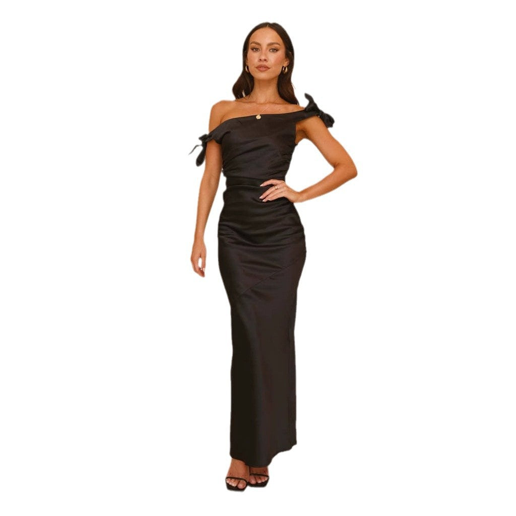 Damen Maxikleid Schulterfrei mit Bindebändern Norvielle