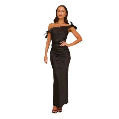 Damen Maxikleid Schulterfrei mit Bindebändern Norvielle
