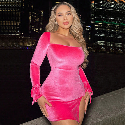 Damen Mini-Kleid Puffärmel Offener Rücken Norvielle - Norvielle