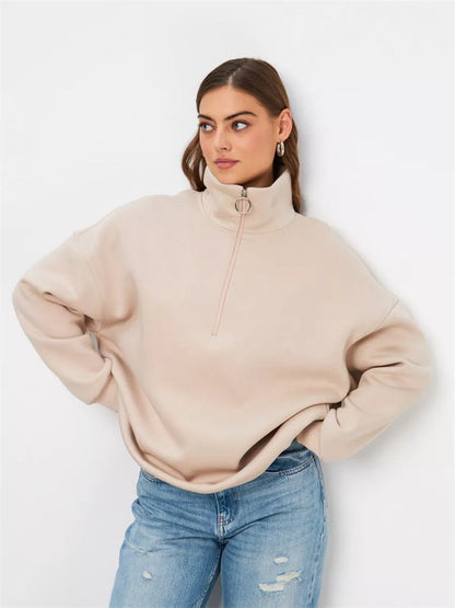 Damen Oversized Kapuzenpullover Hochkragen Reißverschluss Norvielle