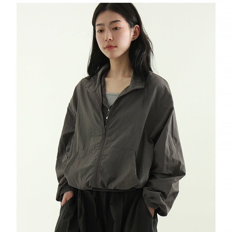 Damen Sportwindjacke Reißverschluss Hochkragen Norvielle Schwarz - Norvielle