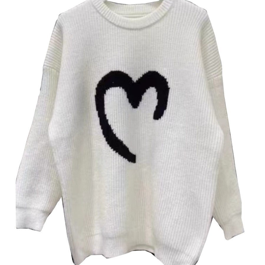 Damen Übergroßer Pullover Gestrickt Smiley Muster Beige