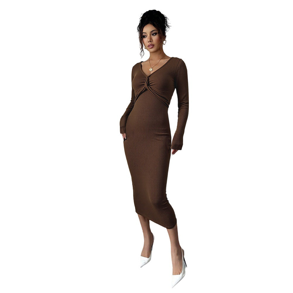 Damen Jersey-Kleid Figurbetont mit Twist-Detail und Langärmlig
