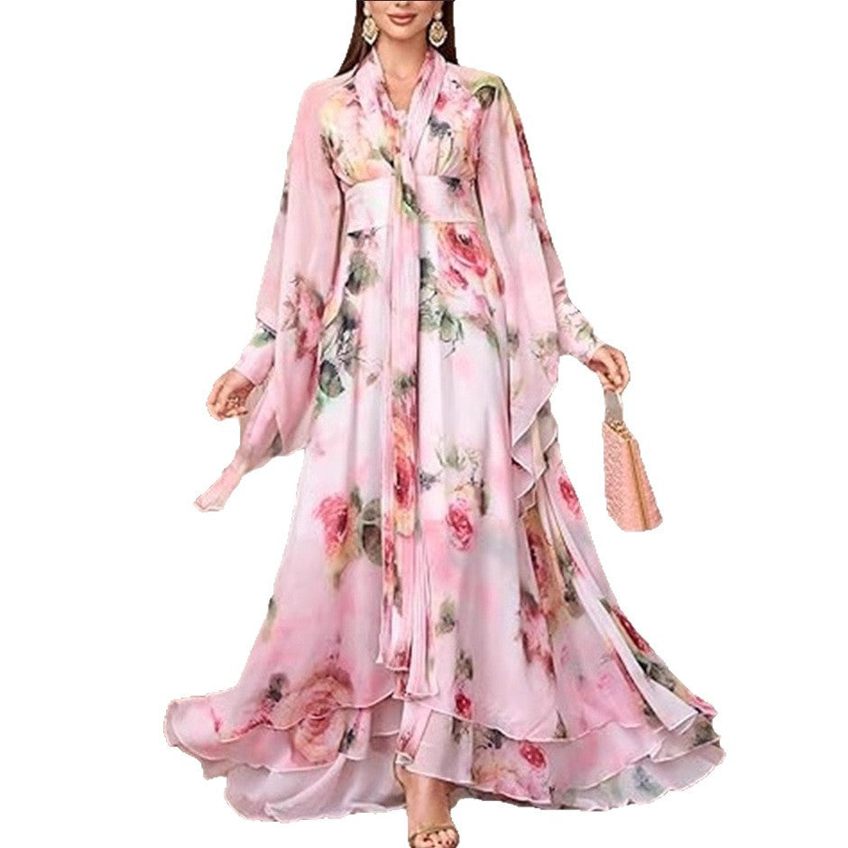 Damen Maxikleid Florales Design mit Volants