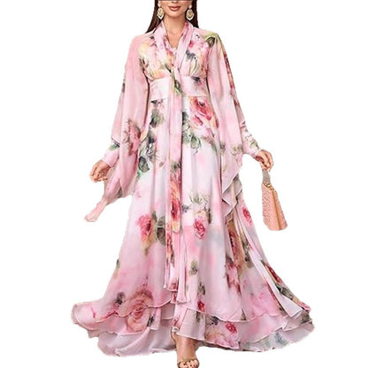 Damen Maxikleid Florales Design mit Volants