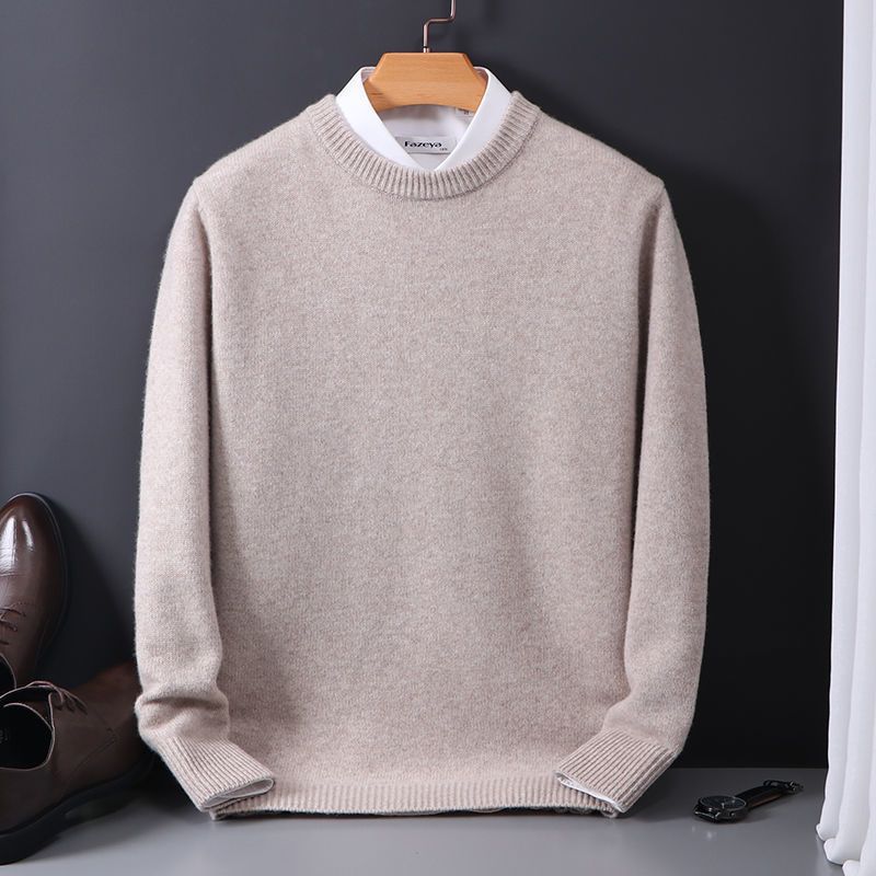 Herren Rundhals Pullover Elegantes Merino-Woll-Strickteil Anthrazit