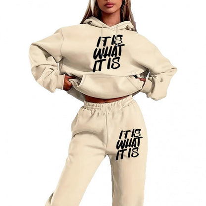 Damen Hoodie Jogginghose Set Baumwolle Mit Schriftzug Anthrazit