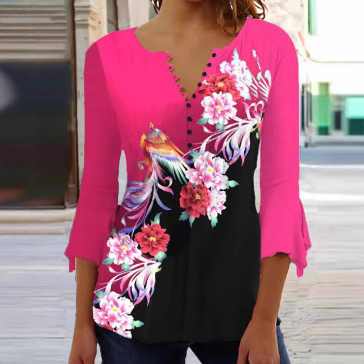 Damen Tunika-Bluse Bedruckt Knopfleiste Norvielle - Norvielle