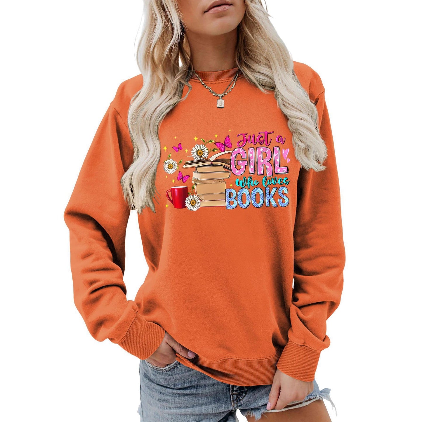 Damen Sweatshirt Buchmotiv Lässig Norvielle