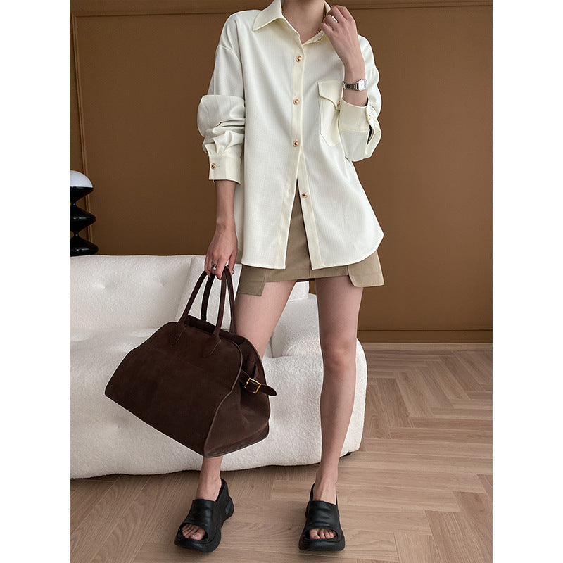 Damen Overshirtjacke Lässig Elegant Baumwolle