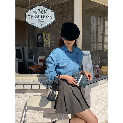 Damen Denim-Hemdjacke mit Taschen Blau - Norvielle