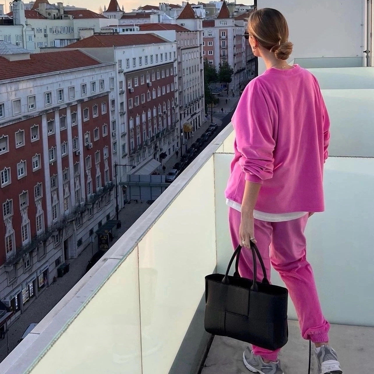Damen Velours Jogginganzug Hochbund Weite Beine Norvielle