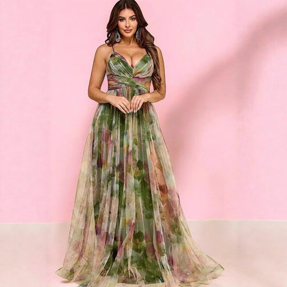 Damen Maxikleid Luftig Blumenmuster Cut-Out Norvielle
