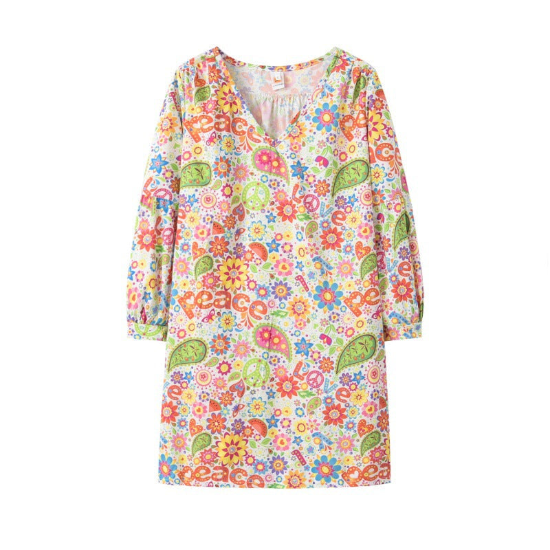 Damen Freizeitkleid Blumenmuster V-Ausschnitt Norvielle